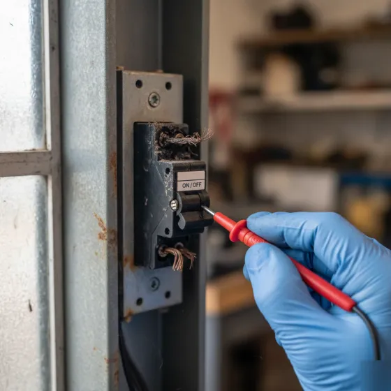 Close-up of discolored circuit breaker showing signs of needed repair in Denton