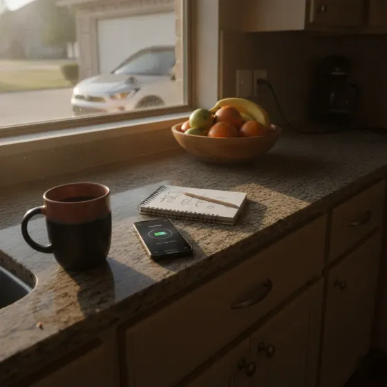 Homeowner kitchen scene after EV charger installation in Denton home