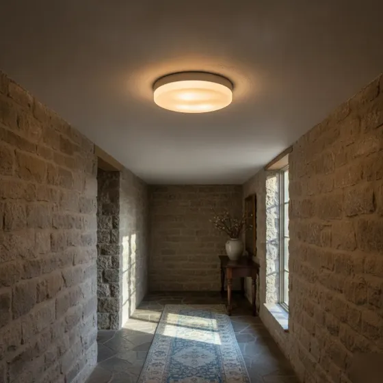 Finished flush-mount light fixture installed in Denton home hallway