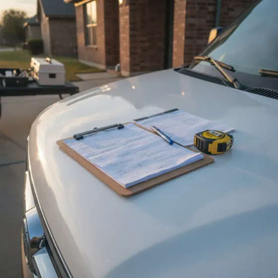 Estimate clipboard on service van for interlock installation pricing Denton