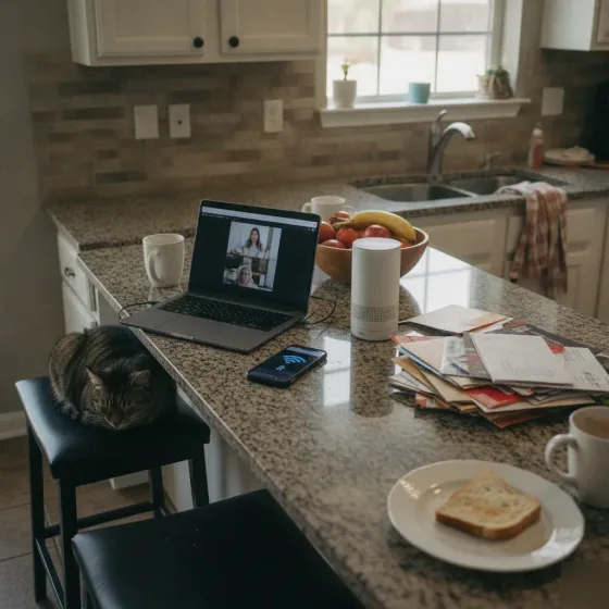 Frozen video call shows Wi-Fi problem in Denton kitchen