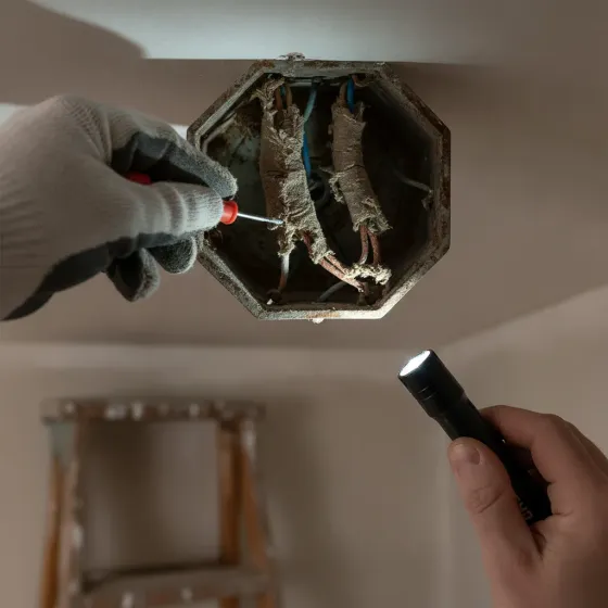 Testing old fabric wiring in ceiling box before light fixture installation