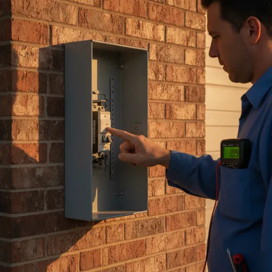 Electrician checks single tripped breaker during quick inspection in Denton